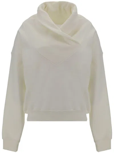 Saint Laurent Draped-detail Cowl-neck Sweatshirt In White