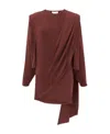 Saint Laurent Draped Strong-shoulder Long-sleeve Mini Dress In Red