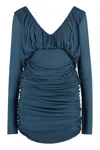 Saint Laurent Draped Knitted Dress Open Back In Blue