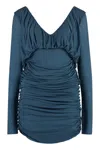 Saint Laurent Draped Knitted Dress Open Back In Blue