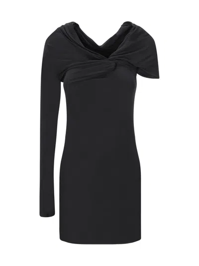 Saint Laurent Draped Viscose Long Dress In Black