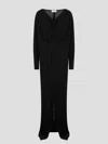 Saint Laurent Viscose Long Dress With Velvet Texture In Black