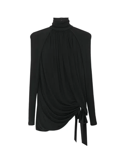 Saint Laurent Draped Viscose Dress In Black