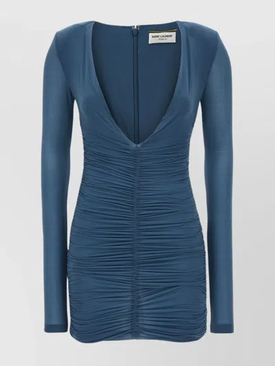 SAINT LAURENT DRAPED JERSEY DRESS LONG SLEEVES