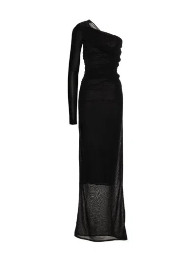Saint Laurent Draped Long Dress In Black