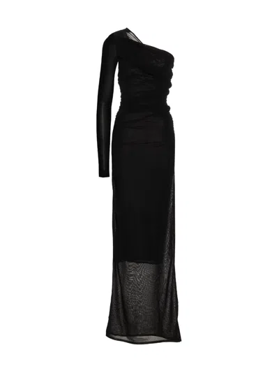 Saint Laurent One-shoulder Draped Maxi Dress In Black