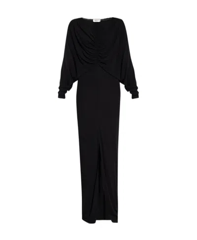 Saint Laurent V-neck Draped Dress In Black