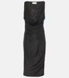 Saint Laurent Draped Midi Dress In Noir