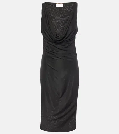 Saint Laurent Draped Midi Dress In Noir