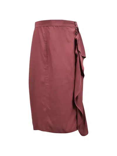 Pre-owned Saint Laurent Draped Midi Skirt In Red