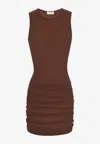 Saint Laurent Draped Mini Dress In Brown