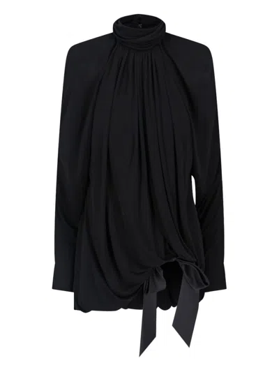 Saint Laurent Draped Viscose Dress In Black