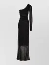 Saint Laurent Draped One Shoulder Long Sleeve Dress