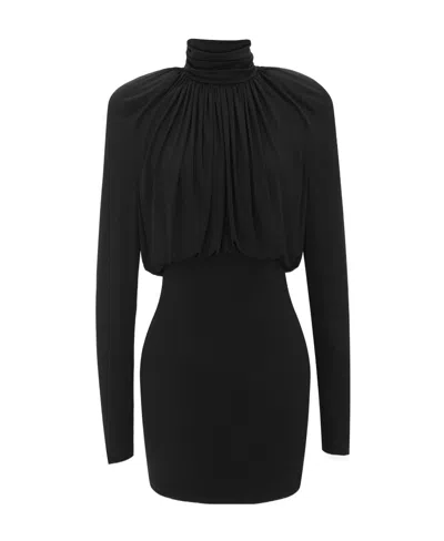 Saint Laurent Draped-panel Crepe Minidress In Black