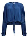Saint Laurent Ruffled Satin-jersey Blouse In Blue