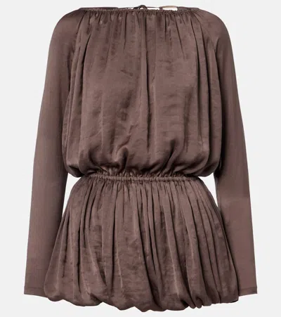 Saint Laurent Draped Taffeta Minidress In Brown