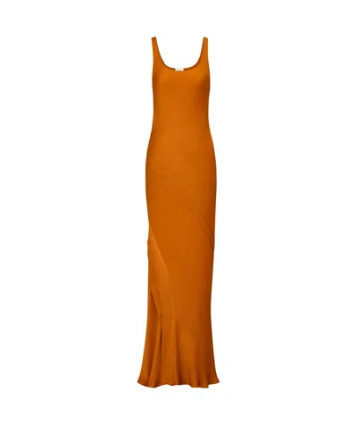 Saint Laurent Draped Tank Dress In Silk Satin In Orange