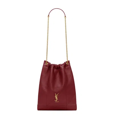 Saint Laurent Drawstring Chain Shoulder Bag In Burgundy