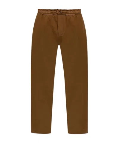 Saint Laurent Drawstring Cotton Trousers In Brown