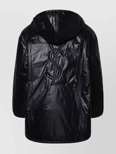 Saint Laurent Drawstring Hem Nylon Down Jacket In Black