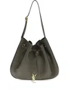 Saint Laurent Drawstring Leather Shoulder Bag In Black
