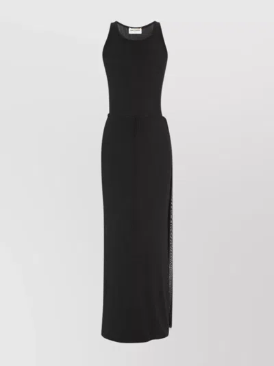 Saint Laurent Drawstring Waist Sheer Tulle Dress In Black