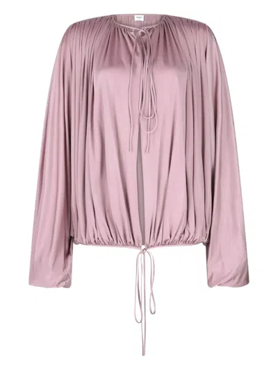 Saint Laurent Drawstring Gathered-shoulder Blouse In Brown