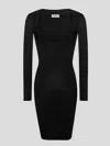 Saint Laurent Plunging Round Neck Long-sleeved Dress