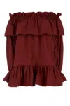 Saint Laurent Women Tiziano Red Twill Mini Dress In Burgundy