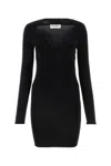 Saint Laurent Plunging Round Neck Long-sleeved Dress In Black