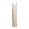 Saint Laurent Sleeveless Maxi Dress In Silk In Beige