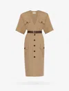 Saint Laurent Cotton Twill Midi Dress In Beige