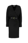 Saint Laurent Belted Wrap Midi Dress In Black