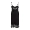 Saint Laurent Women Lace And Silk Slip Dress In Black