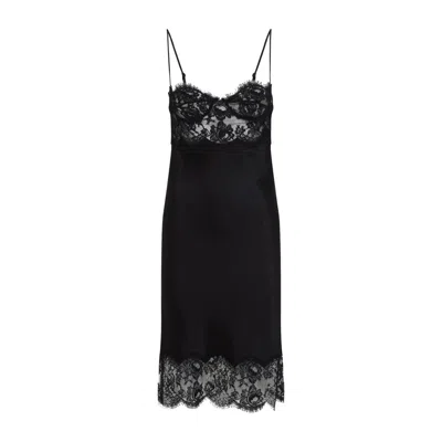 Saint Laurent Women Lace And Silk Slip Dress In Black