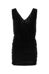 Saint Laurent Black Cupro Mini Dress In Black
