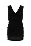 Saint Laurent Ruched V-neck Mini Dress In Black