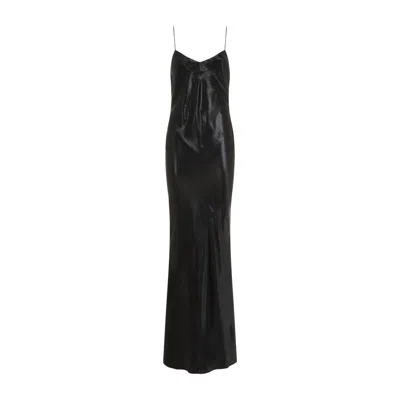 Saint Laurent Long Silk Washed Satin Dress In Black