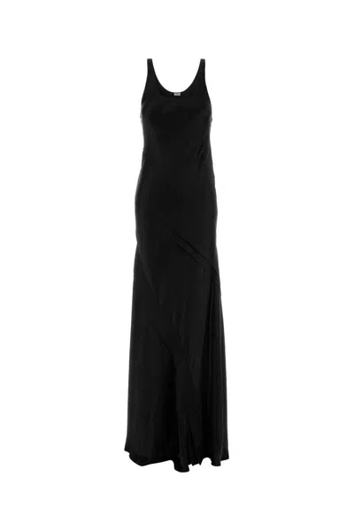Saint Laurent Long Satin Dress Featuring Draped Detail In Black