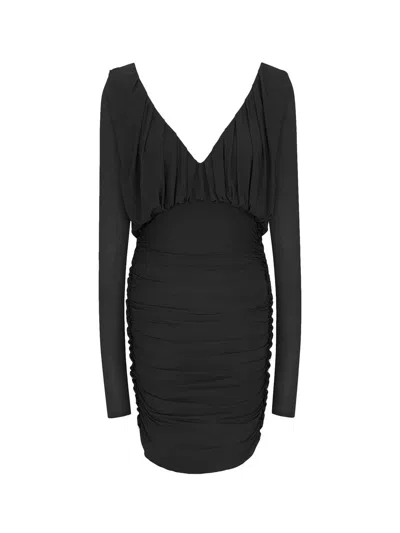 Saint Laurent Long Sleeve Ruched Mini Dress In Black