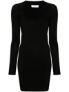 Saint Laurent Plunging Round Neck Long-sleeved Dress In Black