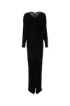 Saint Laurent Viscose Long Dress With Velvet Texture In Black