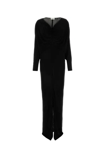 Saint Laurent Abito Lungo In Viscosa Nera Donna In Black