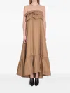 Saint Laurent Beige Long Dress With Bustier Neckline And Ruffled Skirt In Cotton Woman In Brown