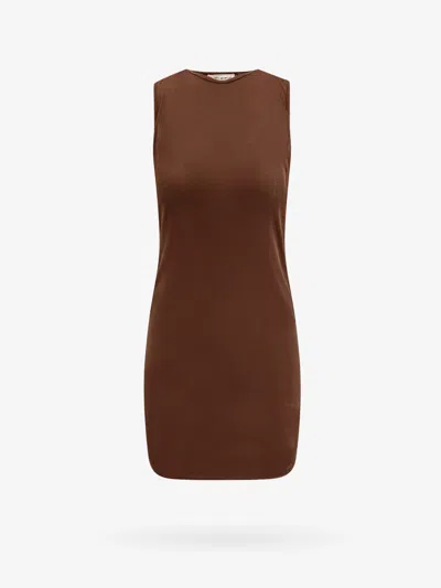 Saint Laurent Stretch Tulle Short Dress In Brown