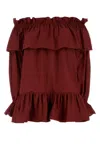 Saint Laurent Women Tiziano Red Twill Mini Dress In Burgundy