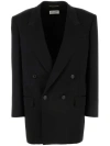 Saint Laurent Buttoned Satin Blazer With Structured Shoulders In Black