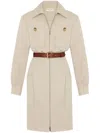 Saint Laurent Saharienne Belted Cotton Dress In Nude & Neutrals