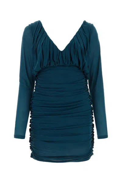Saint Laurent Teal Green Jersey Mini Dress In Blue