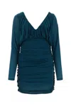 Saint Laurent Draped Knitted Dress Open Back In Green